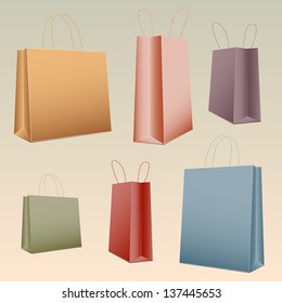 Shopping set colorful paper bag empty, vector illustration