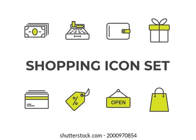 shopping set icon, isolated shopping set sign icon, vector illustration