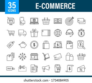 Shopping set icon for web design. E commerce. Discount coupon. Business icon. Price tag. Line vector. Vector stock illustration.