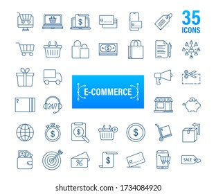Shopping set icon for web design. E commerce. Discount coupon. Business icon. Price tag. Line vector. Vector stock illustration.