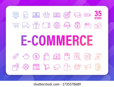 Shopping Set Symbol für Web Design. E-Commerce. Rabattgutschein. Symbol für Unternehmen. Preis. Zeilenkrevektor Vector Stock Illustration.