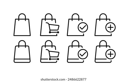 Shopping set icons. Bag Icons. Linear style. Vector icons.