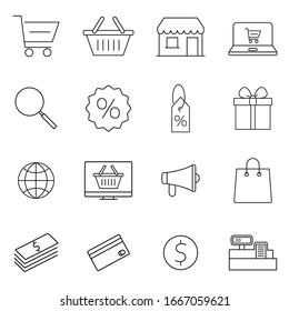 Shopping set in thin line style. Symbol, logo illustration. Pixel perfect vector graphics