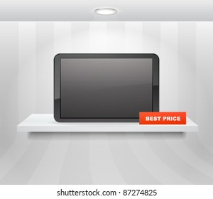Shopping shelf with electronic device on it