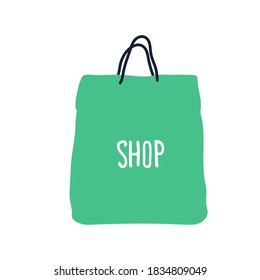 Shopping shopper bag shop lettering hand drawn doodle icon logo sign sale symbol Modern children's cartoon design Fashion print clothes apparel greeting invitation card cover banner poster flyer