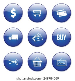 Shopping Sign Blue Vector Button Icon Design Set