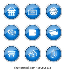 Shopping Sign Blue Vector Button Icon Design Set 2
