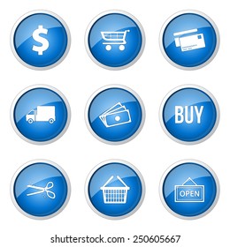 Shopping Sign Blue Vector Button Icon Design Set