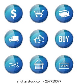 Shopping Sign Blue Vector Button Icon Design Set
