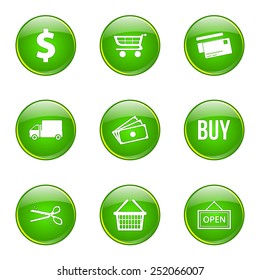 Shopping Sign Green Vector Button Icon Design Set