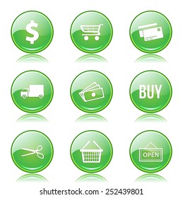 Shopping Sign Green Vector Button Icon Design Set