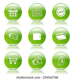 Shopping Sign Green Vector Button Icon Design Set 2
