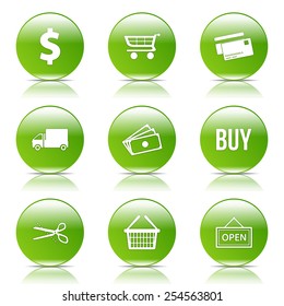 Shopping Sign Green Vector Button Icon Design Set