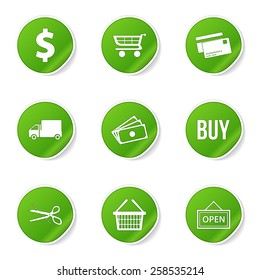Shopping Sign Green Vector Button Icon Design Set