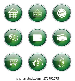 Shopping Sign Green Vector Button Icon Design Set 2