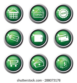 Shopping Sign Green Vector Button Icon Design Set 2
