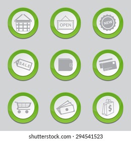Shopping Sign Green Vector Button Icon Design Set 2