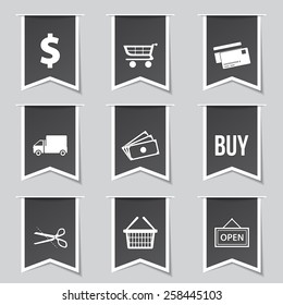 Shopping Sign Label Vector Black Button Icon Design Set