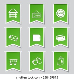 Shopping Sign Label Vector Green Icon Design Set 2