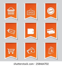 Shopping Sign Label Vector Orange Icon Design Set 2