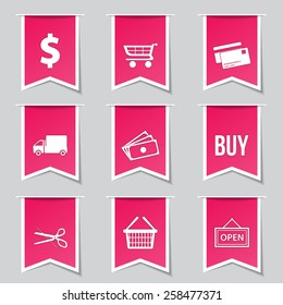 Shopping Sign Label Vector Pink Icon Design Set