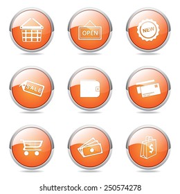 Shopping Sign Orange Vector Button Icon Design Set 2