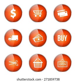 Shopping Sign Orange Vector Button Icon Design Set