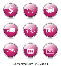 Shopping Sign Pink Vector Button Icon Design Set