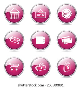 Shopping Sign Pink Vector Button Icon Design Set 2