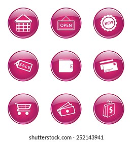 Shopping Sign Pink Vector Button Icon Design Set 2
