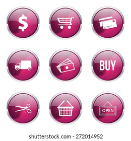 Shopping Sign Pink Vector Button Icon Design Set