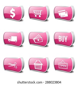 Shopping Sign Pink Vector Button Icon Design Set