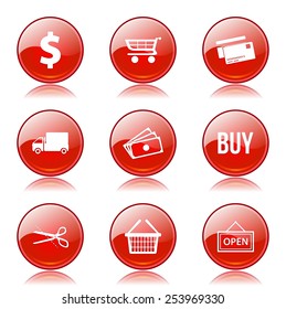 Shopping Sign Red Vector Button Icon Design Set