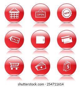Shopping Sign Red Vector Button Icon Design Set 2