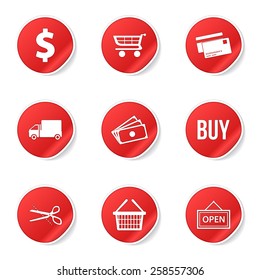 Shopping Sign Red Vector Button Icon Design Set