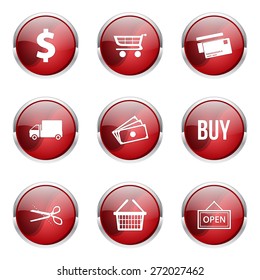 Shopping Sign Red Vector Button Icon Design Set