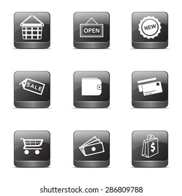 Shopping Sign Square Vector Black Button Icon Design Set 2