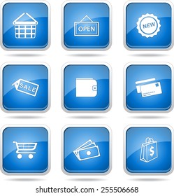 Shopping Sign Square Vector Blue Icon Design Set 2