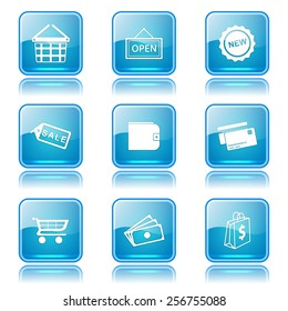 Shopping Sign Square Vector Blue Icon Design Set 2