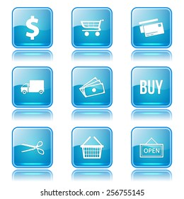 Shopping Sign Square Vector Blue Icon Design Set