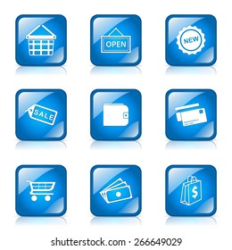 Shopping Sign Square Vector Blue Icon Design Set 2