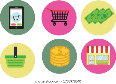 Shopping Sign Square Vector Green Icon Design Set.  Vector illustration
