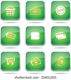 Shopping Sign Square Vector Green Icon Design Set 2