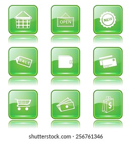Shopping Sign Square Vector Green Icon Design Set 2