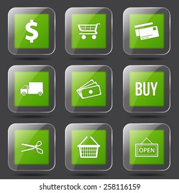 Shopping Sign Square Vector Green Icon Design Set