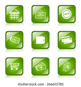 Shopping Sign Square Vector Green Icon Design Set 2