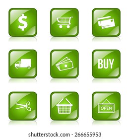 Shopping Sign Square Vector Green Icon Design Set