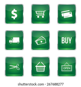 Shopping Sign Square Vector Green Icon Design Set