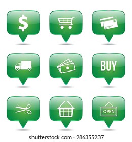 Shopping Sign Square Vector Green Icon Design Set