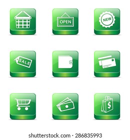 Shopping Sign Square Vector Green Icon Design Set 2